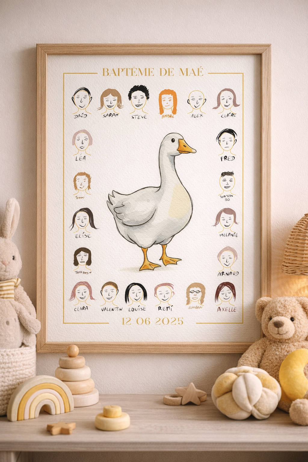 Affiche livre d'or baptême 100% sur mesure — vos invités dessinent leur portrait. Format digital ou imprimé. Souvenir baptême. Decoration enfant.
