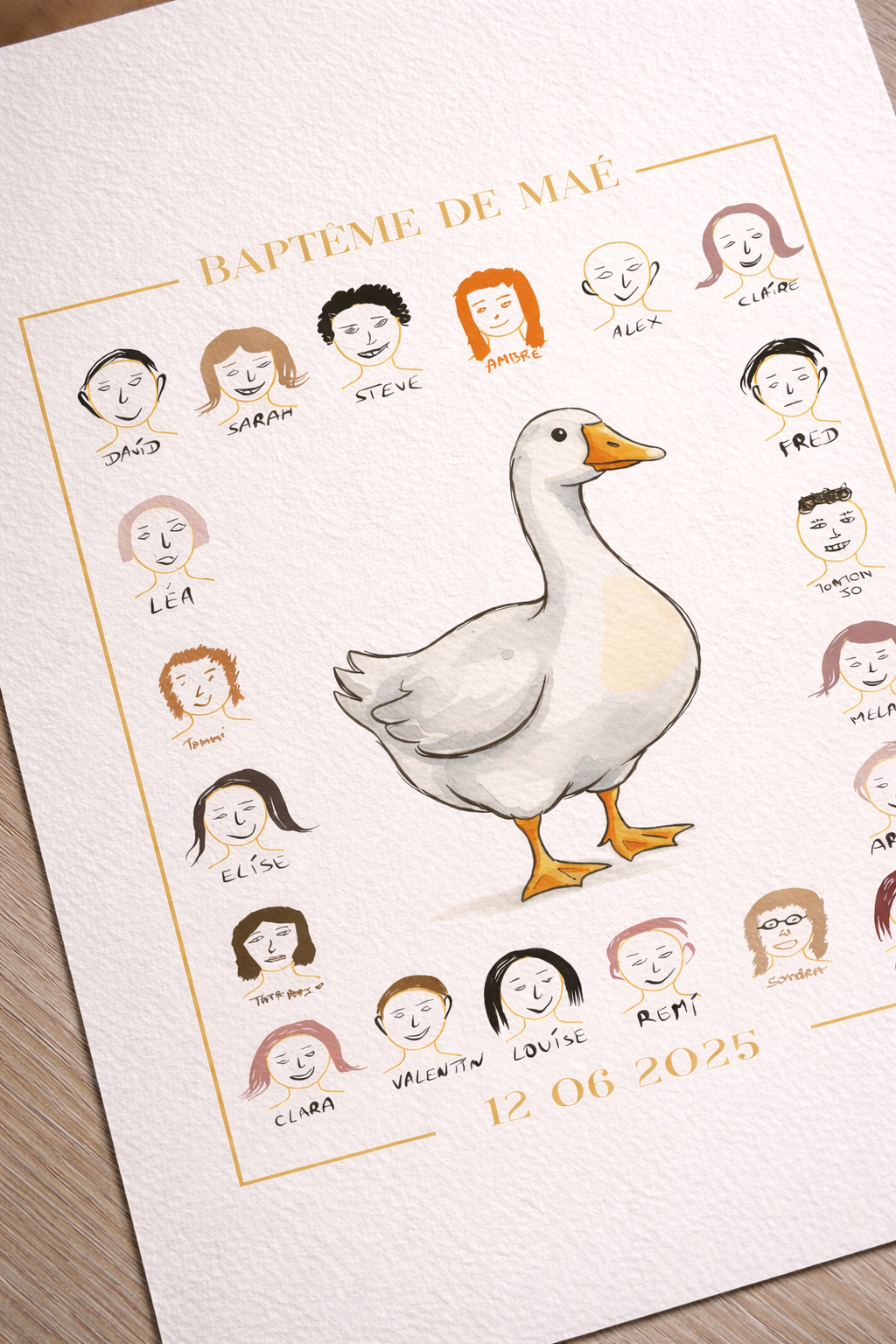 Affiche livre d'or baptême 100% sur mesure — vos invités dessinent leur portrait. Format digital ou imprimé. Souvenir baptême. Decoration chambre enfant.